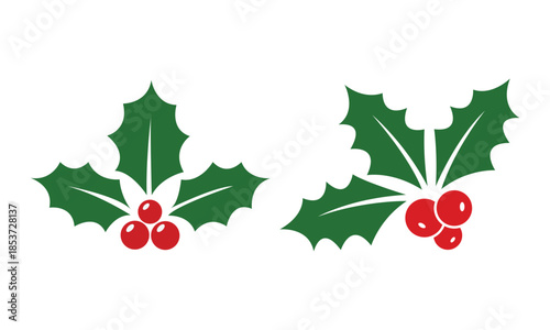 Holly berry clipart or Christmas border clipart with holly berries, leaves, mistletoe, vector, icon for wreath, frame, corner, border, gift tags, greeting card, banner, isolated vector illustration.