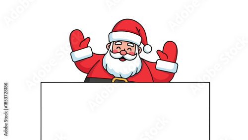 Happy Santa Claus with Open Arms Above a Blank White Space Ready for Your Festive Message or Design Element
