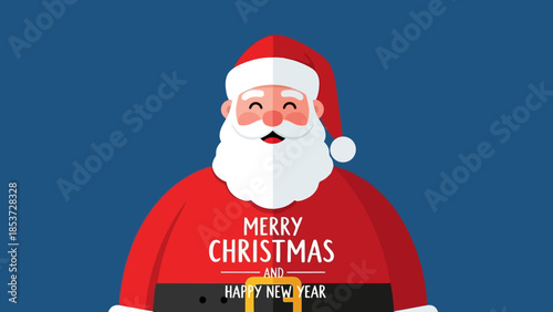 Merry Christmas and Happy New Year illustration featuring Santa Claus with his iconic red suit and hat, perfect for holiday greetings and festive designs
