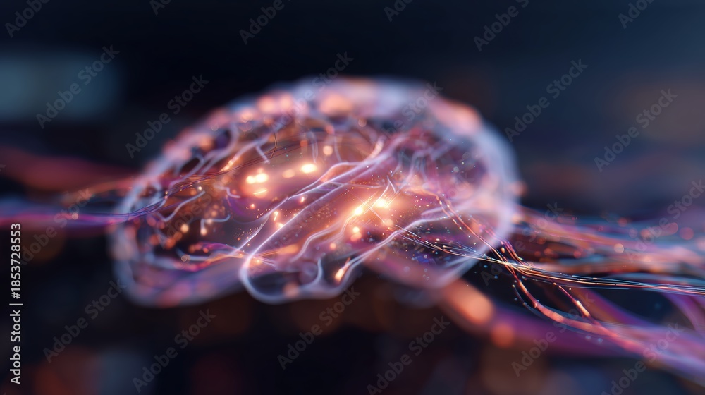 custom made wallpaper toronto digitalDigital representation of a brain with glowing connections in a dark space