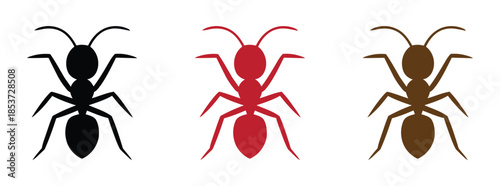 ant logo vector silhouette illustration, vector illustration of ant logo icon design, vector of a black and red silhouette ant, black and red ant silhouette isolated on white background.