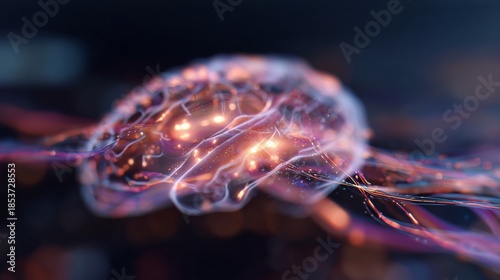 Wallpaper Mural Digital representation of a brain with glowing connections in a dark space Torontodigital.ca