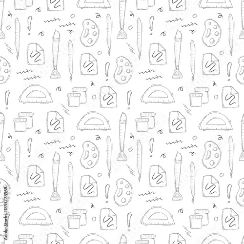 Hand drawn artist tool seamless pattern background