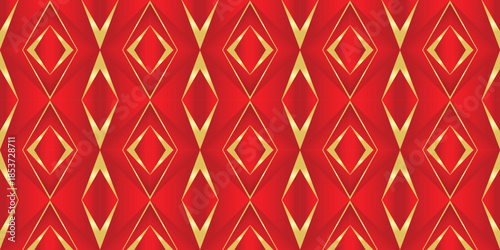 Abstract red and gold diamond pattern with metallic effect and rich vibrant color scheme
