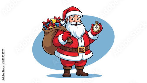Santa Claus with Gifts and a Pocket Watch A Festive Illustration for Christmas