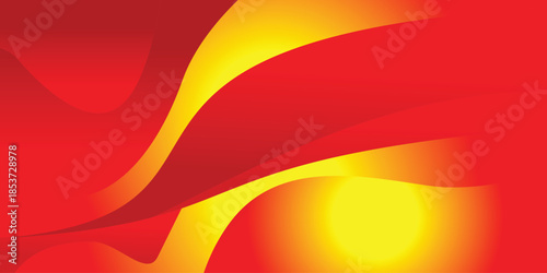 Red and yellow abstract background with smooth waves and glowing light effect