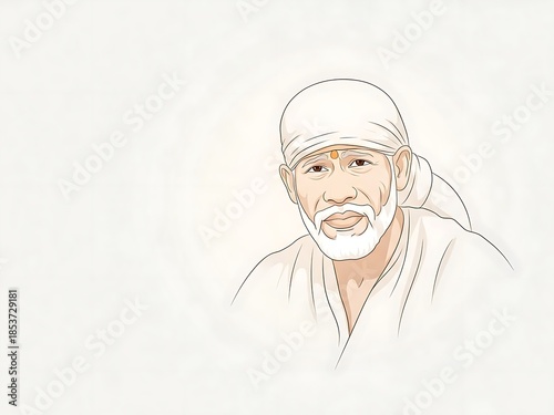 Shirdi Sai Baba Spiritual Portrait Illustration with Peaceful Expression