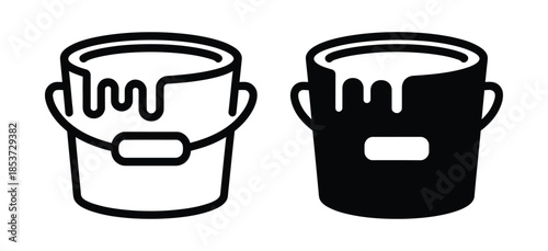 Paint bucket icons with dripping paint in different. Black and white paint buckets with drips. styles great for Drip renovation and art themes vector illustration.
