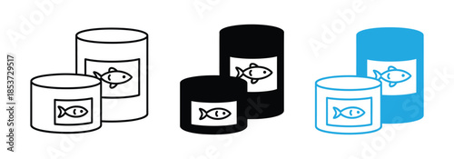 Canned food line and glyph icon, tin can and container, canned fish sign vector graphics. Colorful illustration of assorted canned fish products.