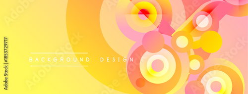 Abstract yellow background. Circles, gradients, shapes create modern design. Warm tones dominate composition. Minimal text present.