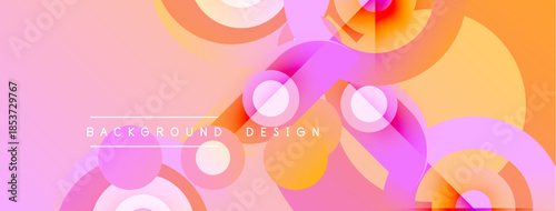 Abstract circles overlap, creating vibrant pink, orange hues. Modern design elements suggest dynamic composition, smooth gradients.