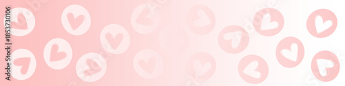 Soft pink Valentines Day banner with a gentle gradient and scattered circular heart icons. Ideal for web banners, email headers, holiday promotions, social media ads, and romantic event announcements