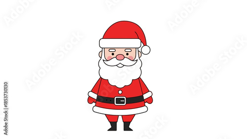 A cute cartoon illustration of Santa Claus, dressed in his iconic red suit with a white beard and hat, standing against a plain white background.