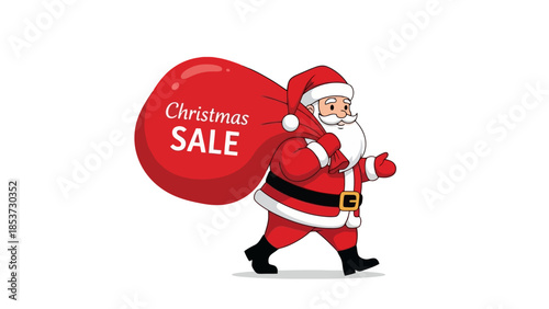 Santa Claus carrying a large red sack with 'Christmas Sale' written on it, symbolizing holiday shopping and promotions.
