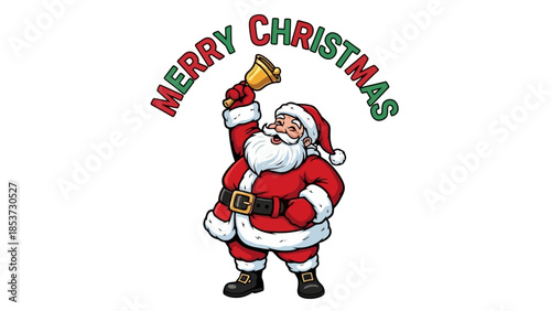 Santa Claus ringing a bell with "Merry Christmas" text above him.