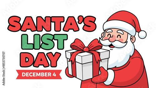 Celebrate Santa's List Day on December 4th with a Festive Illustration of Santa Claus Holding a Gift