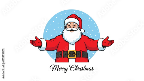 Cheerful Santa Claus Illustration with Snowy Background and Christmas Greetings