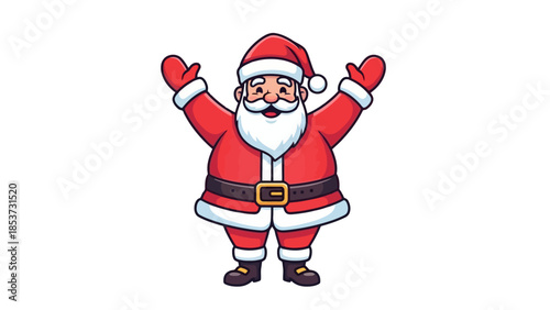 Cheerful Santa Claus Illustration with Raised Arms, Perfect for Christmas Celebrations and Holiday Designs