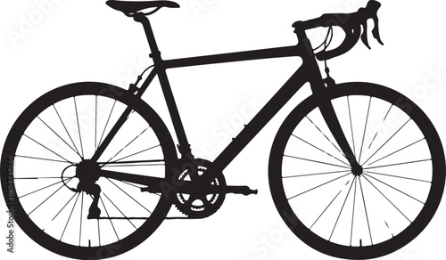 Black silhouette of a road bicycle on white bike road bike
