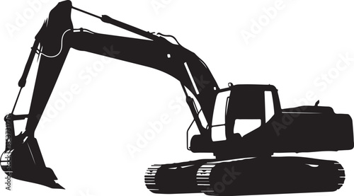 Black excavator silhouette on white background digger