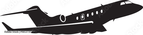 Black silhouette of a private jet airplane in flight