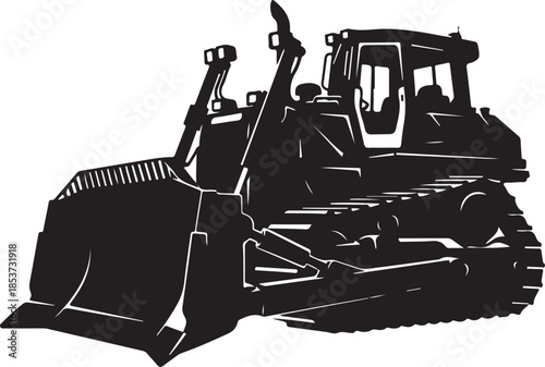 Black silhouette of a heavy duty bulldozer heavy equipment