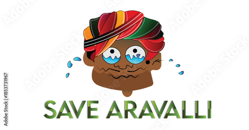 Save Aravalli Hills Environmental Protection Illustration, Crying Mountain Cartoon for Nature Conservation Awareness