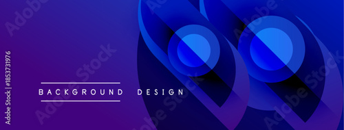 Abstract purple design features layered shapes, creating dynamic visual effect. Text reads background and design. Modern, vibrant composition.