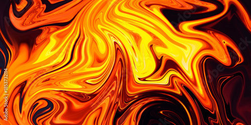 Volcanic lava liquid background with orange and yellow swirling magma for abstract design