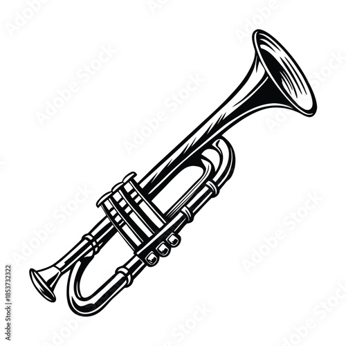 Engraved Trumpet Black Ink Vector Image vector line art on white background
