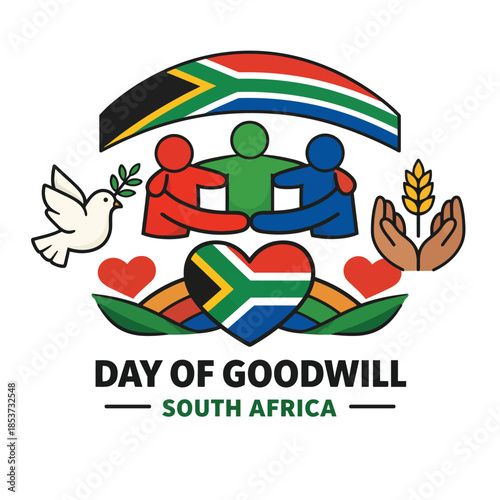 Square Day Of Goodwill Illustration Featuring South Africa Unity Symbols Peace And Generosity Minimal Style
