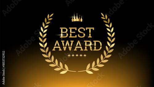 Best Award Gold laurel wreath, Golden circular laurel olive branches greek wreath with crown, A winner award of olive winner symbol, achievement heraldry symbol vector isolated on dark gold background