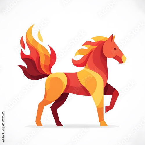 Abstract Geometric Fire Horse with Flaming Tail for Chinese New Year Zodiac Sign