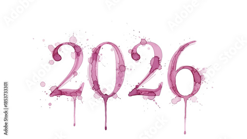 Vibrant pink paint splashes forming 2026 New Year celebration numbers on white