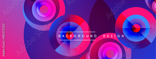 Abstract vibrant design features overlapping circles, gradients. Pink, purple hues dominate composition. Text reads background design.