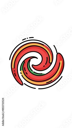 Vibrant swirling graphic illustration spins dynamically on white background New Year