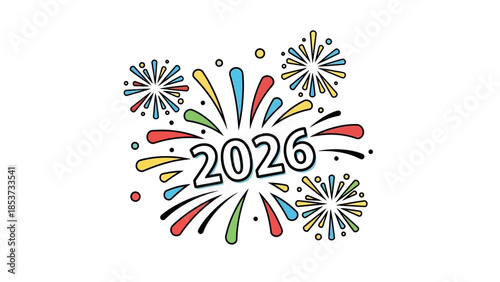 Colorful fireworks explode around 2026 New Year celebration at night