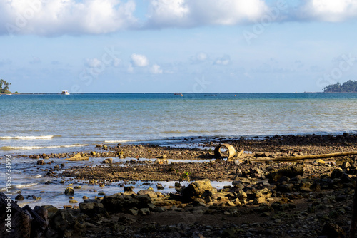 Rocky shoreline & calm sea (Mount Harriet → Port Blair side)