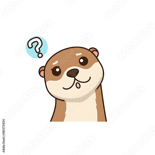 Curious otter looking sideways with a question mark above its head. Cute animal character for expressing doubt, curiosity, or confusion.