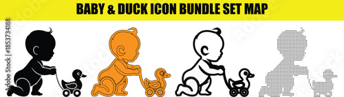 baby and duck icon bundle set map