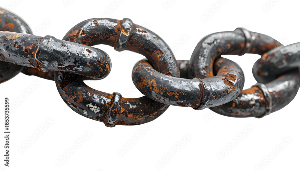 Obraz premium Close-up of a weathered, rusty metal chain against a black background