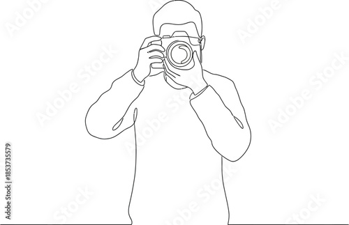 Photographer Holding Camera Line Art Illustration