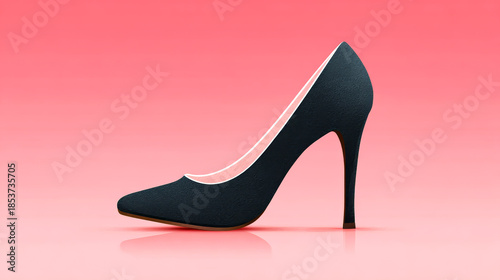 High heel shoe on a simple background. A black high heel shoe sits on a plain background with a soft color. The shoe has a simple design and pointed toe.