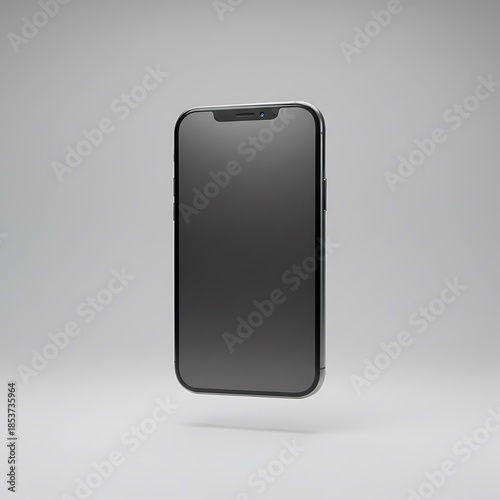 Modern smartphone with blank screen floating digitally. Device for technology template presentation, mobile app advertisement or digital service.