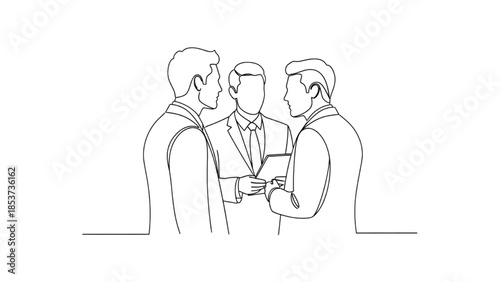 Businessmen Discussing Documents in Meeting Line Art Style