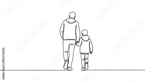 Father Holding Childs Hand Walking Together Line Art