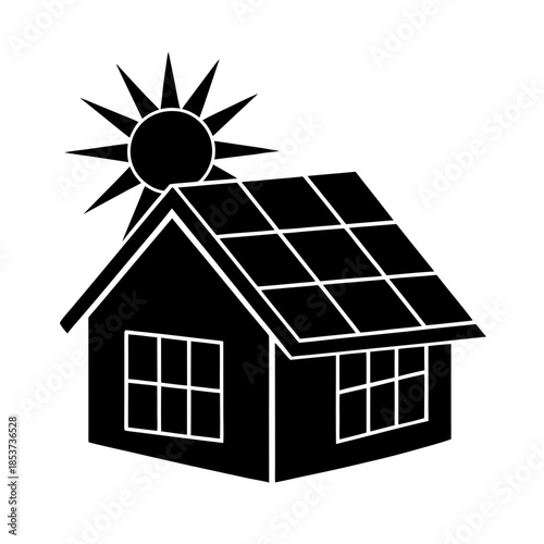 solar powered house icon for web and graphic design