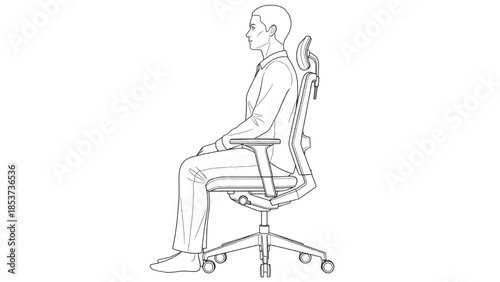 Man Sitting on Office Chair with Wheels Isolated on White Background