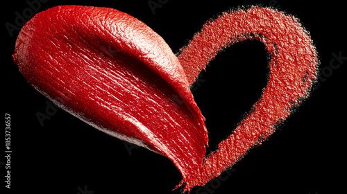 Heart shape in lipstick. Red lipstick is shaped into a heart on a black surface showing creativity in makeup.