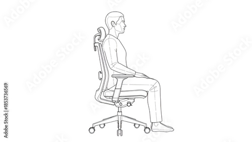 Man Sitting on Office Chair Isolated on White Background